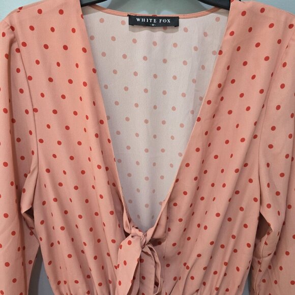 White Fox Polka Dot Bell Sleeve Romper Orange Red Women’s Size M - Picture 5 of 13
